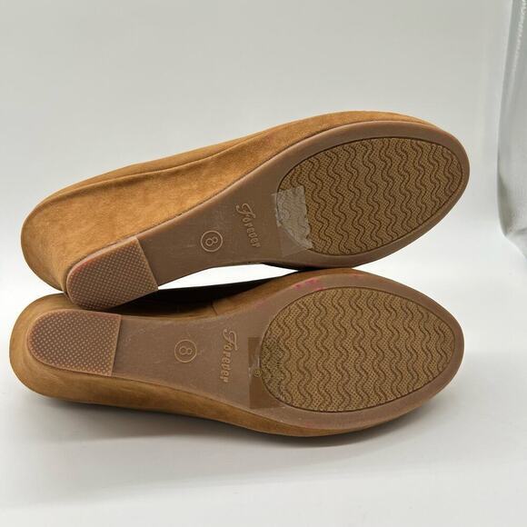 Forever Wedge Shoe Womens 8 Chestnut Brown Low-39 Faux Suede Slip On Wedge Heels - Picture 7 of 10
